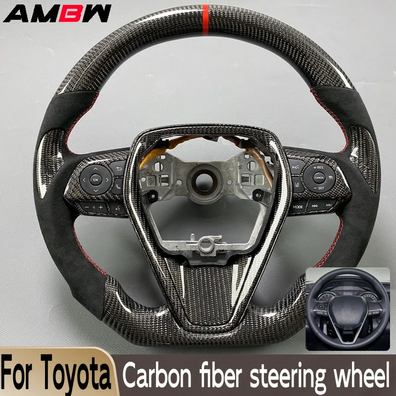 

For Toyota Camry XV70 8th 2018-2022 Carbon Fiber Steering Wheel Customized Black Alcantara DIY car Accessories