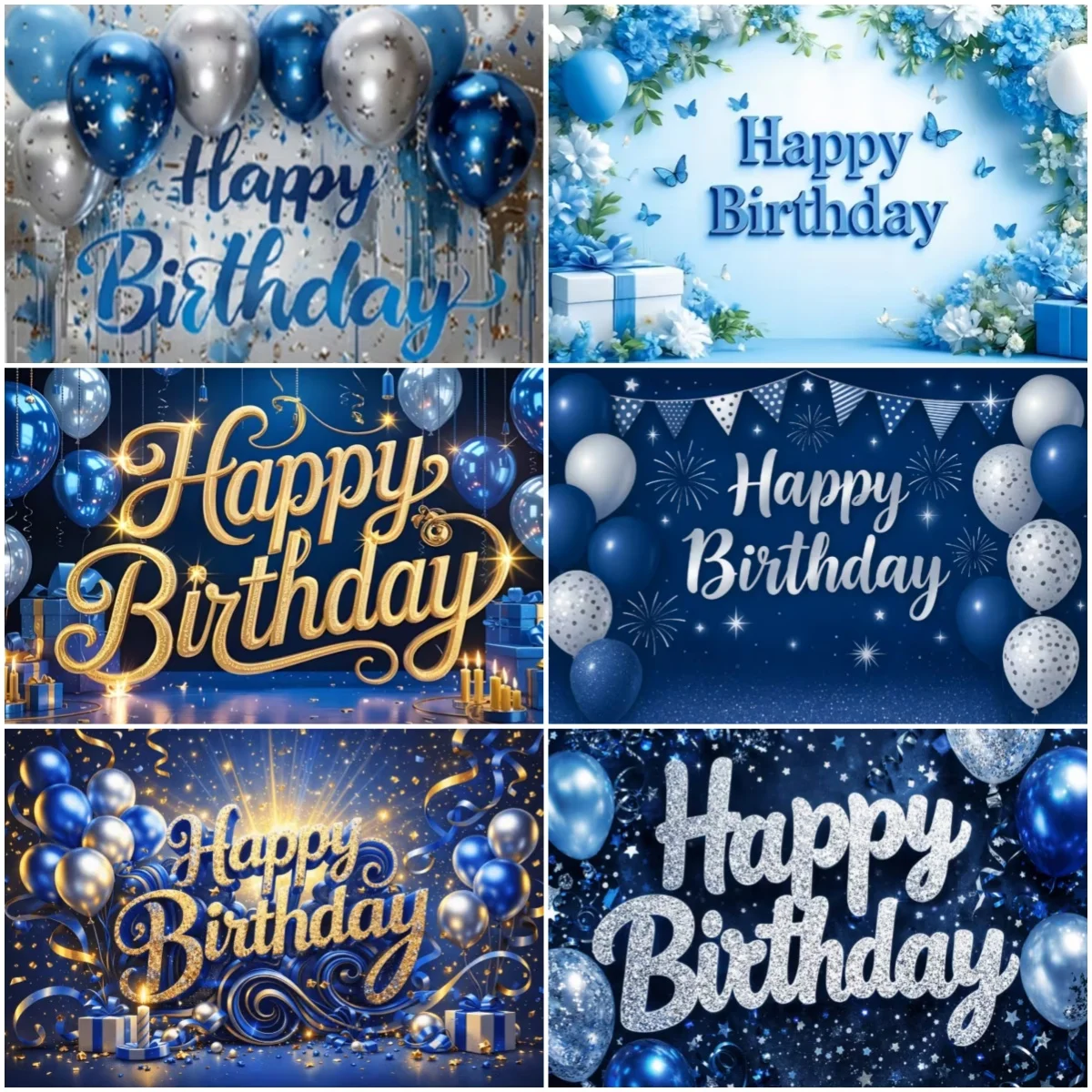 Glänzende blaue Stern-Themen-Geburtstagsparty-Dekorationen für Jungen, Hintergrund mit funkelnden Luftballons, Fotografie-Requisiten, Banner, Kindergeschenke