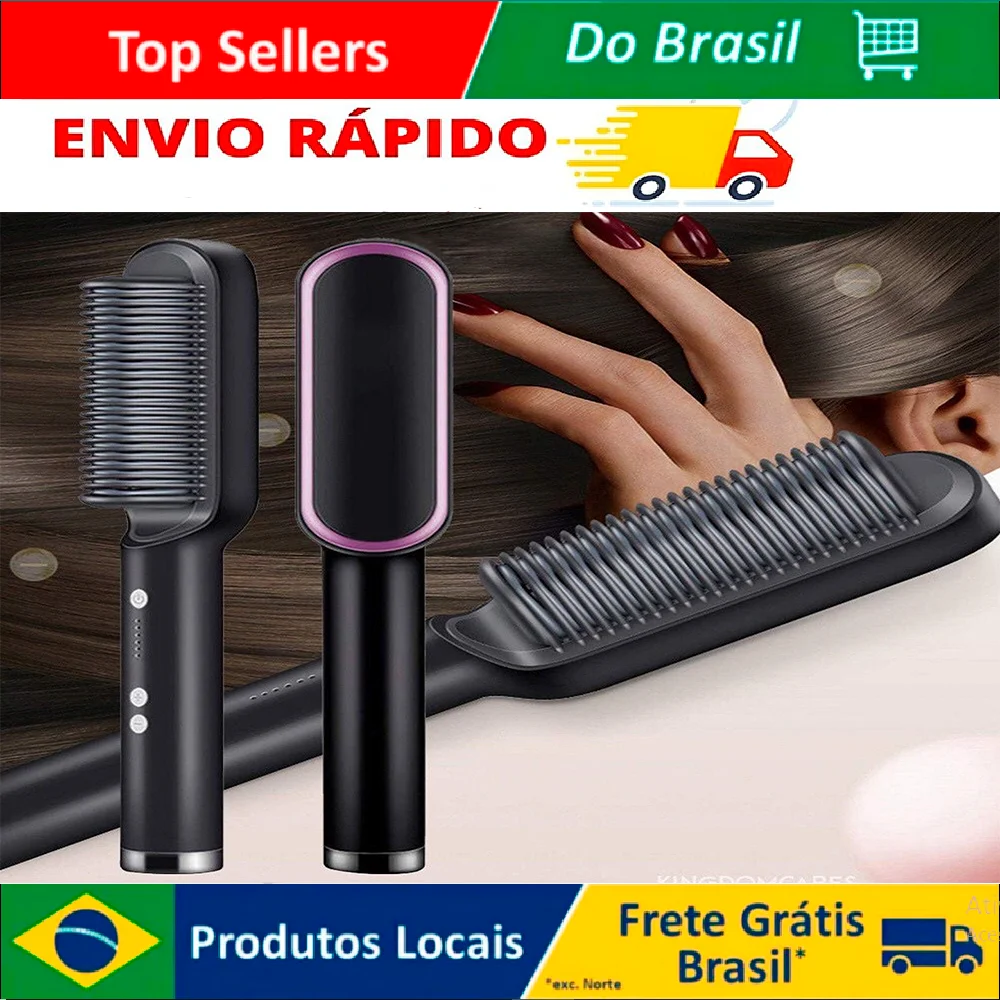 Escova Alisadora Bivolt 5 em 1 - Alisa, Hidrata, Modela, Alinha e Anti-Frizz