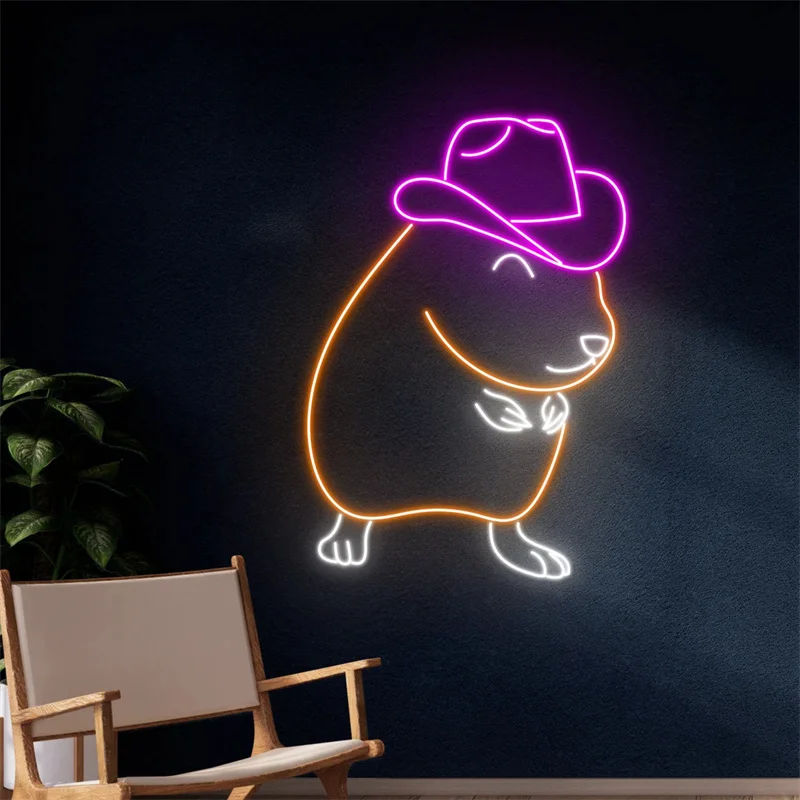 

Cowboy Hamster Neon Light Led Light, Mouse Cowboy Hat Led Sign, Cowboy Rat Neon Sign, Western Country Living Room Wall Decor