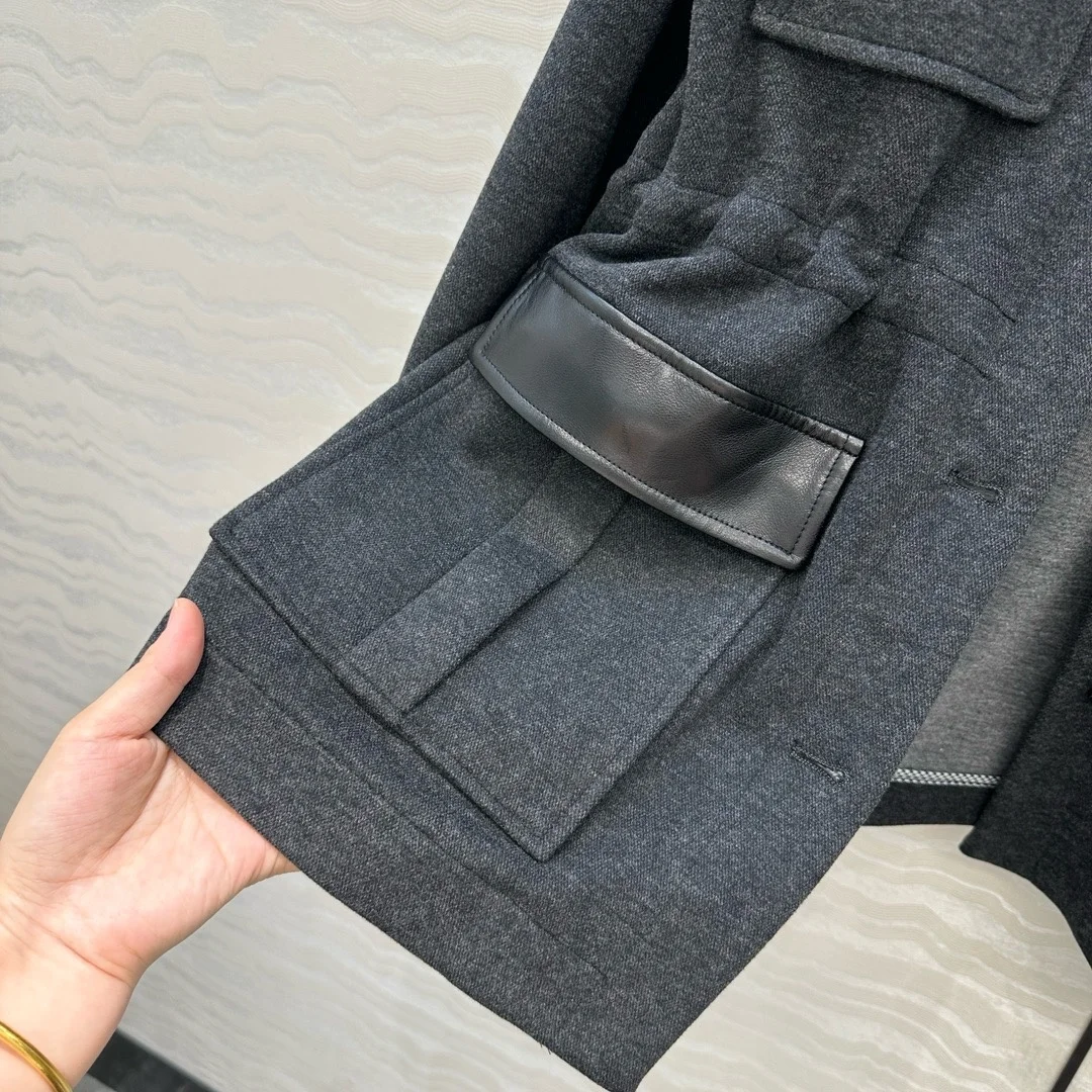 سترات كلاسيكية من الجلد الطبيعي للنساء لخريف وشتاء الراقية بسيطة واحدة الصدر معطف من نسيج الكشمير النحيف