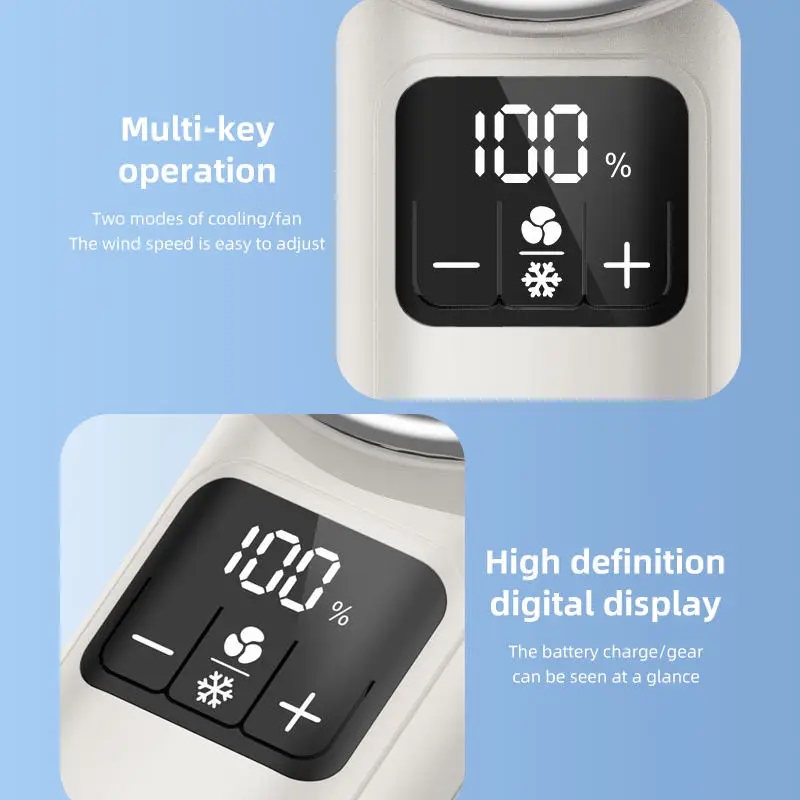 مروحة محمولة محمولة لتبريد الثلج 2 في 1 مروحة صغيرة 199 سرعة قابلة للتعديل ضغط الجليد شحن USB شاشة LED مروحة تبريد خارجية
