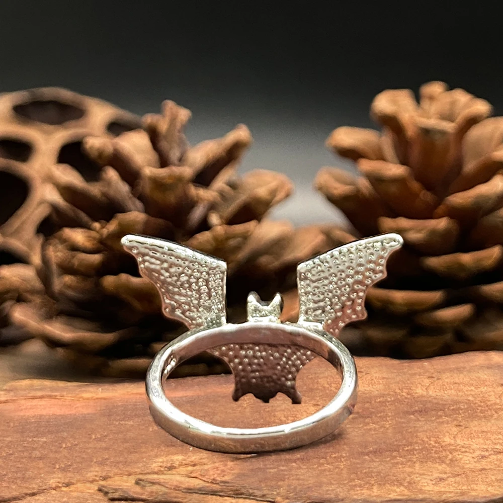 Halloween Bat Ring Gothic Vampire Wings Jewelry for Men & Women Trendy Skull Ring Punk Accessory Black Sterling Silver Ring Spoo