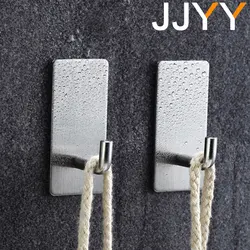 JJYY Adhesive Hooks Stainless Steel Wall Towel Coat Clothes Hooks Without Nails Self Adhesive Holders Hanging Wall Hangers