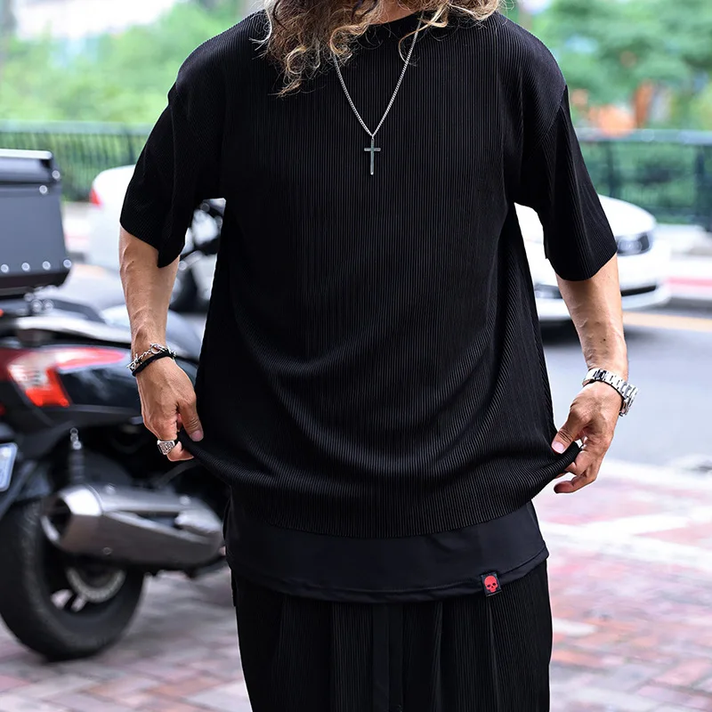 2023 Spring Summer Casual Fashion Men Suits Streetwear Men's Solid Color Ribbed Short Sleeve T Shirt And Shorts Two Piece Sets