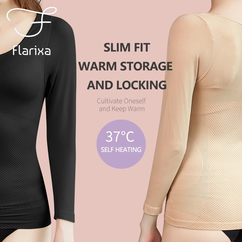 Flarixa-Body Shaper sem costura para mulheres, roupa interior térmica, calças justas quentes, lingerie de inverno, temperatura constante de 37 °