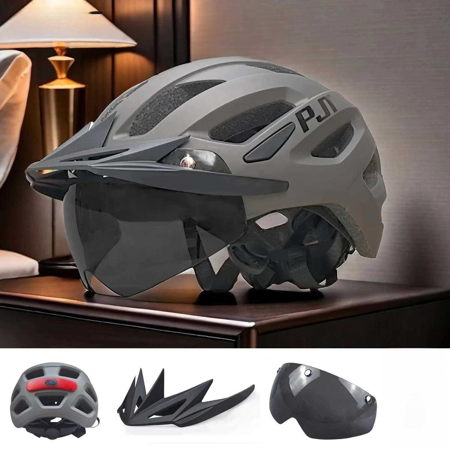 AliExpress PJT New LED Bike Helmet With Sun Goggle Visor Rechargeable LED Men Bicycle Helmet Sunglasses Shield Road MTB Cycling Helmets