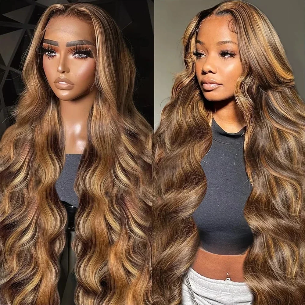 180 200 Density Remy Haar Body Wave Pruiken P4/27 Highlight Gekleurd 13x4 13x6 HD Transparante Lace Frontal 18-46 Inch Remy Haar - afbeelding 2