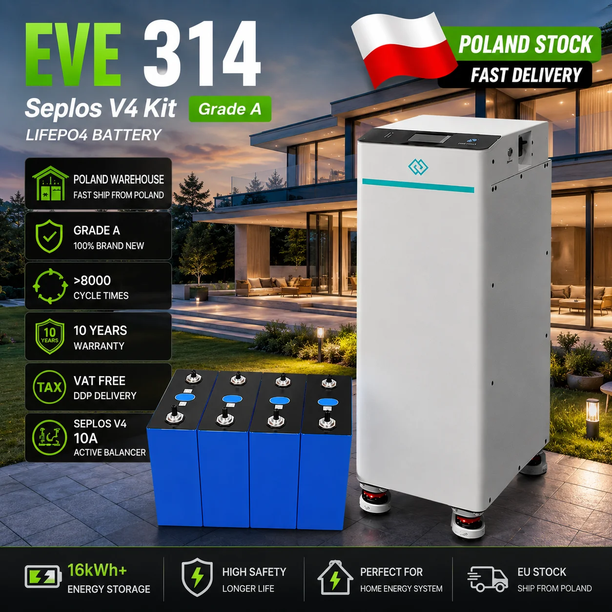 EU Stock Seplos V4 10A Active Balancer 16kWh 48V Lifepo4 Battery EVE314 MB31 Grade A 8000 Cycles Tax Free DIY Solar Storage