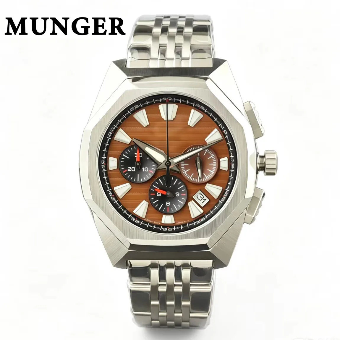 New Munger316L stainless steel multifunctional sports chronograph quartz watch 44.5mm