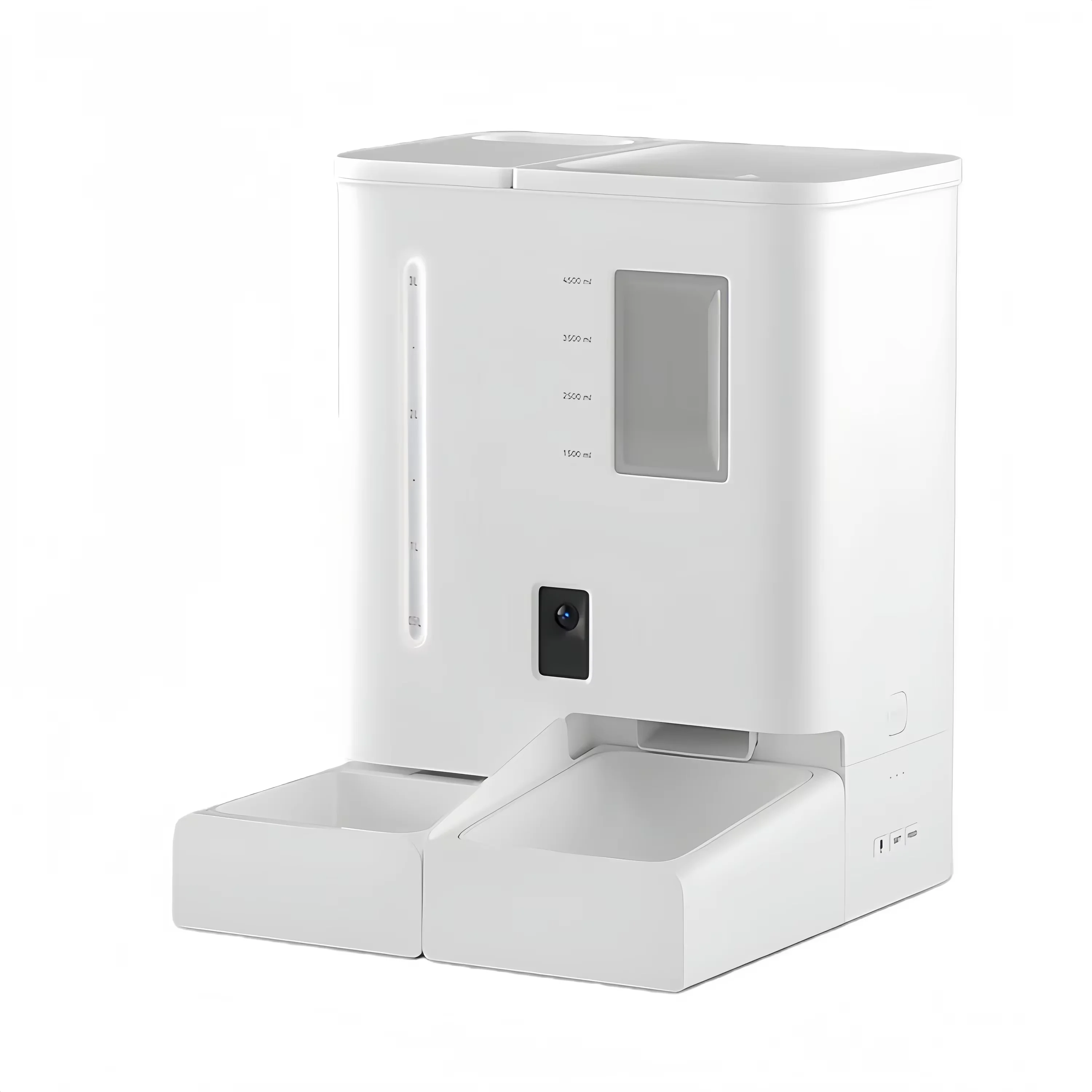 Slimme automatische kattenvoederautomaat met water- en voerdispensers (4L+5L), camera, app-afstandsbediening, spraakopname, HD-monitoring en programmeerbaar voedingsschema voor honden en katten.