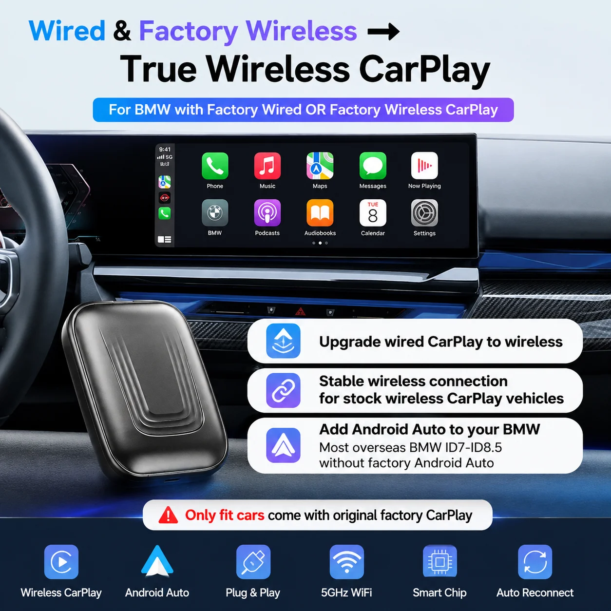 CarRocket Wireless CarPlay Wired Carplay to Wireless Android Auto Hicar Carlife For Bmw X3 X5 X6 X7 3 4 5 7 Series Plug &play