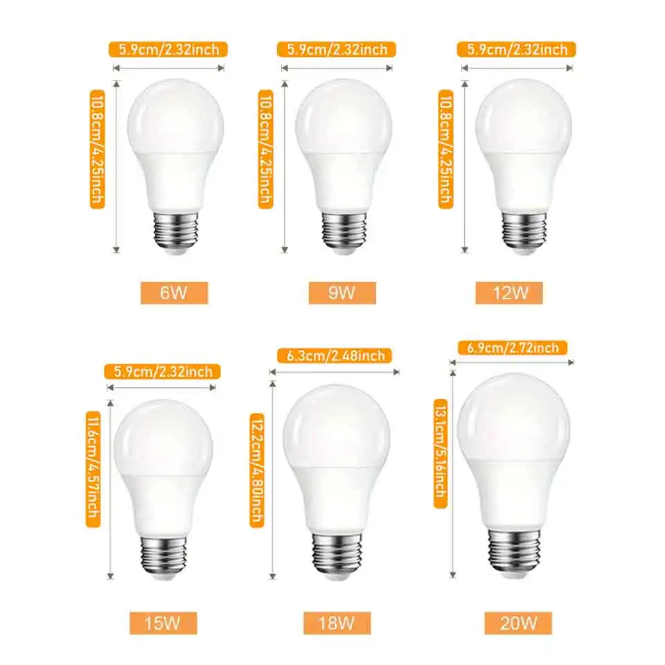 6pcs  Radar Motion Sensor Light Bulb 189-265V E27 LED Lamp Smart Infrared Bulb 6W 9W 12W 15W 18W 20W Working in Night Darkness