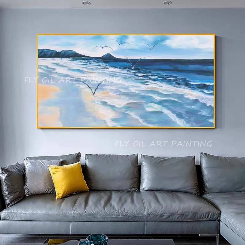 

Ocean seaside blue knife 100% Hand-painted canvas gift landscape beautiful artwork Oil Painting on Canvas Wall Art as a gift