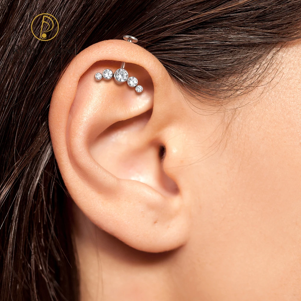Right Grand ASTM F136 Titanium Stud Cluster CZ Earring Internally Threaded Helix Rook Daith Conch Tragus Cartilage Ear Piercing
