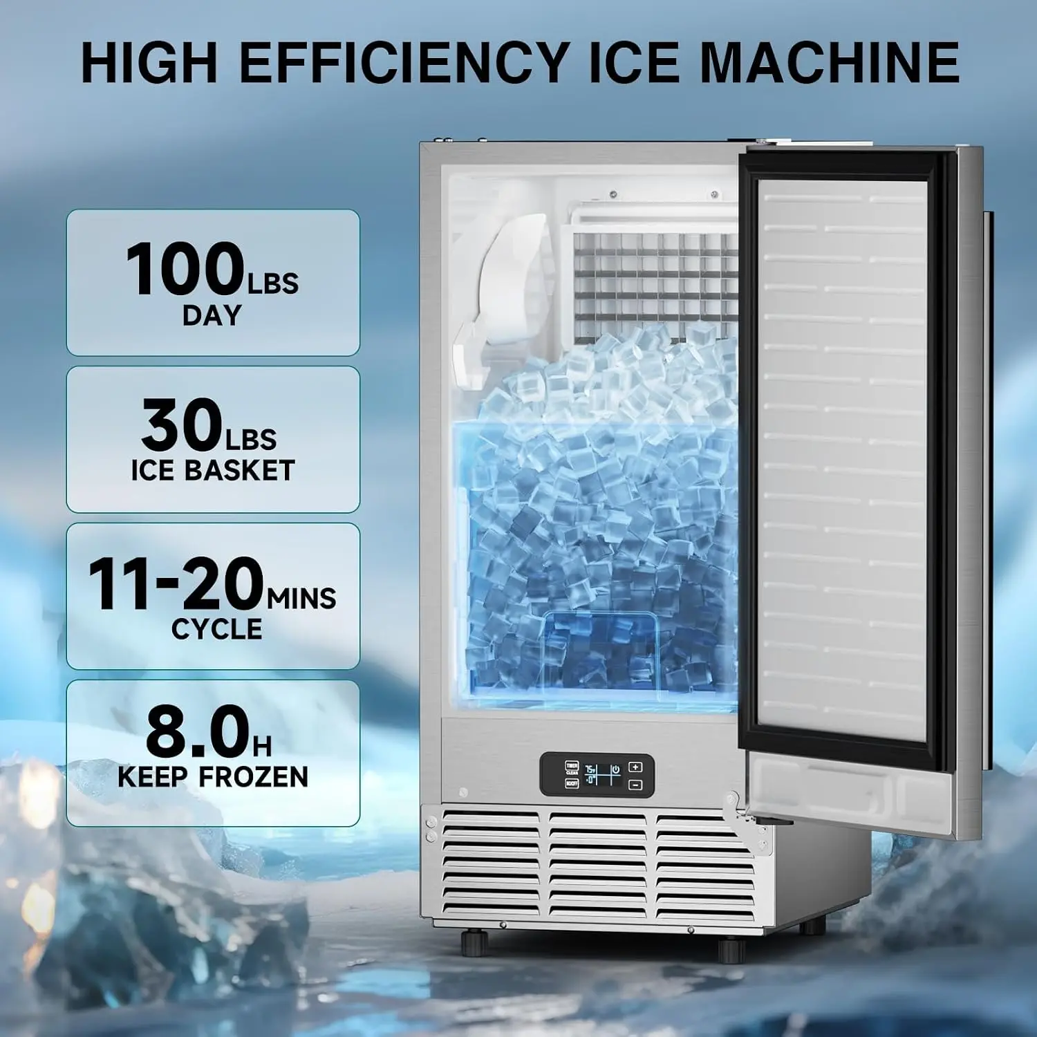 ETL Approval Commercial Under Counter Ice Maker 100 Lbs/Day with 30 LBS Bin, 15