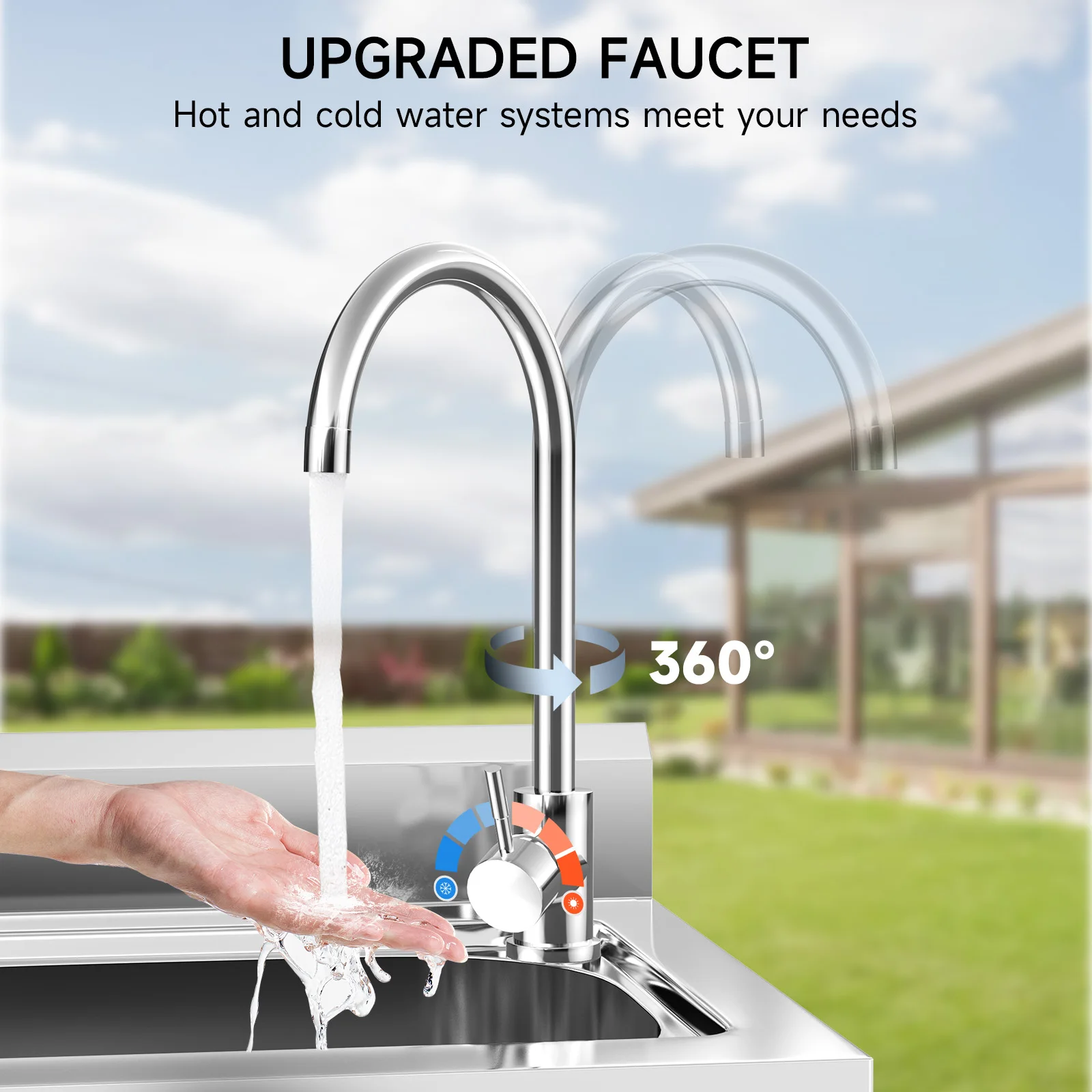 Free Standing Stainless Steel Commercial Restaurant Kitchen Sink Utility Sink with Deep Basin Bowl for Restaurant Kitchen