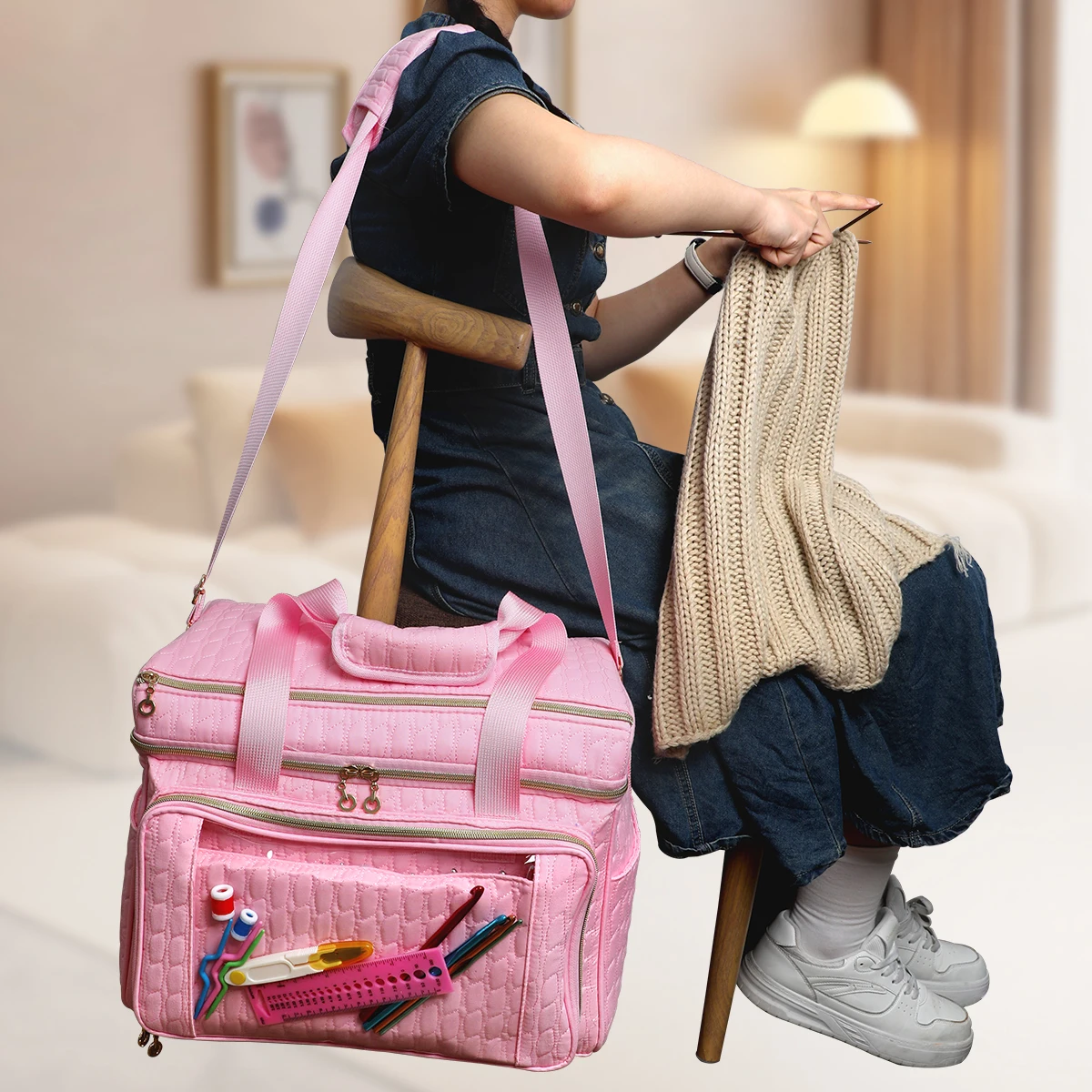 1 Piece Yarn Knitting Accessory Storage Bag, DIY Tool Organizer, Suitable for Storing Yarn, Crochet Hooks and Accessories