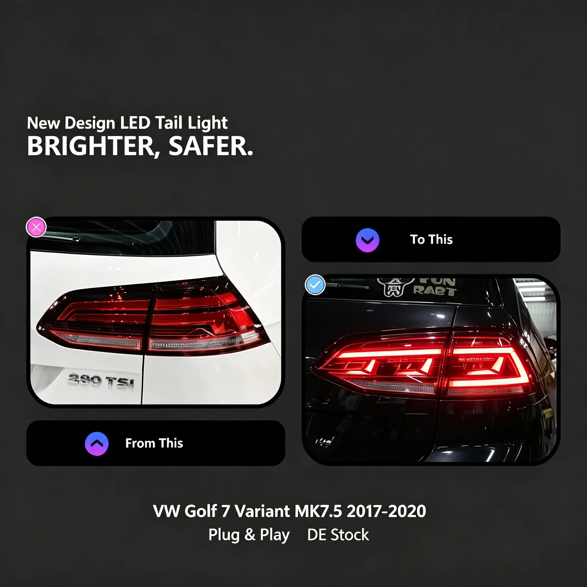 2 pezzi di fanali posteriori a LED per VW Golf 7 Variant MK7.5 2017-2020, luci posteriori fendinebbia, luci di stop e indicatori di direzione sequenziali, montaggio diretto, plug and play,