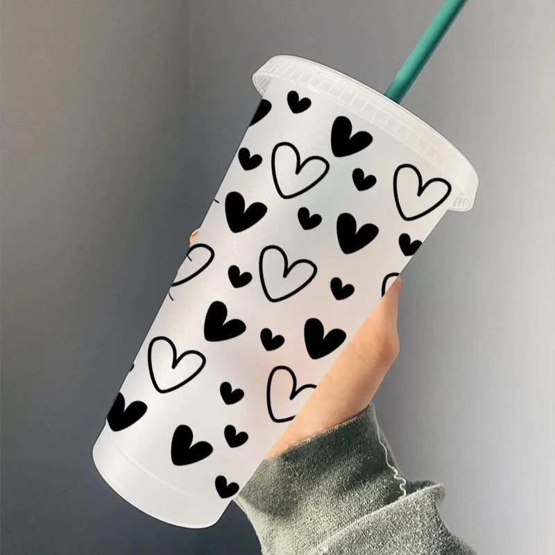 Hearts Pattern Vinyl Art Sticker For 710ml Reusable Straw Cold Cup Decoration, DIY Removable Waterproof Water Cup Decal Decor