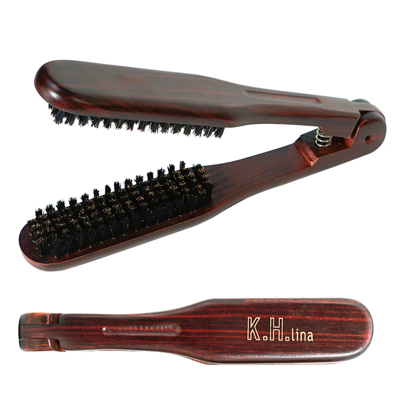 Pro Friseur Haarglätter Haarbürste Nylon Haarglättung Doppelbürsten V-Form Kamm Klemme Styling Werkzeuge DIY – Detail 3