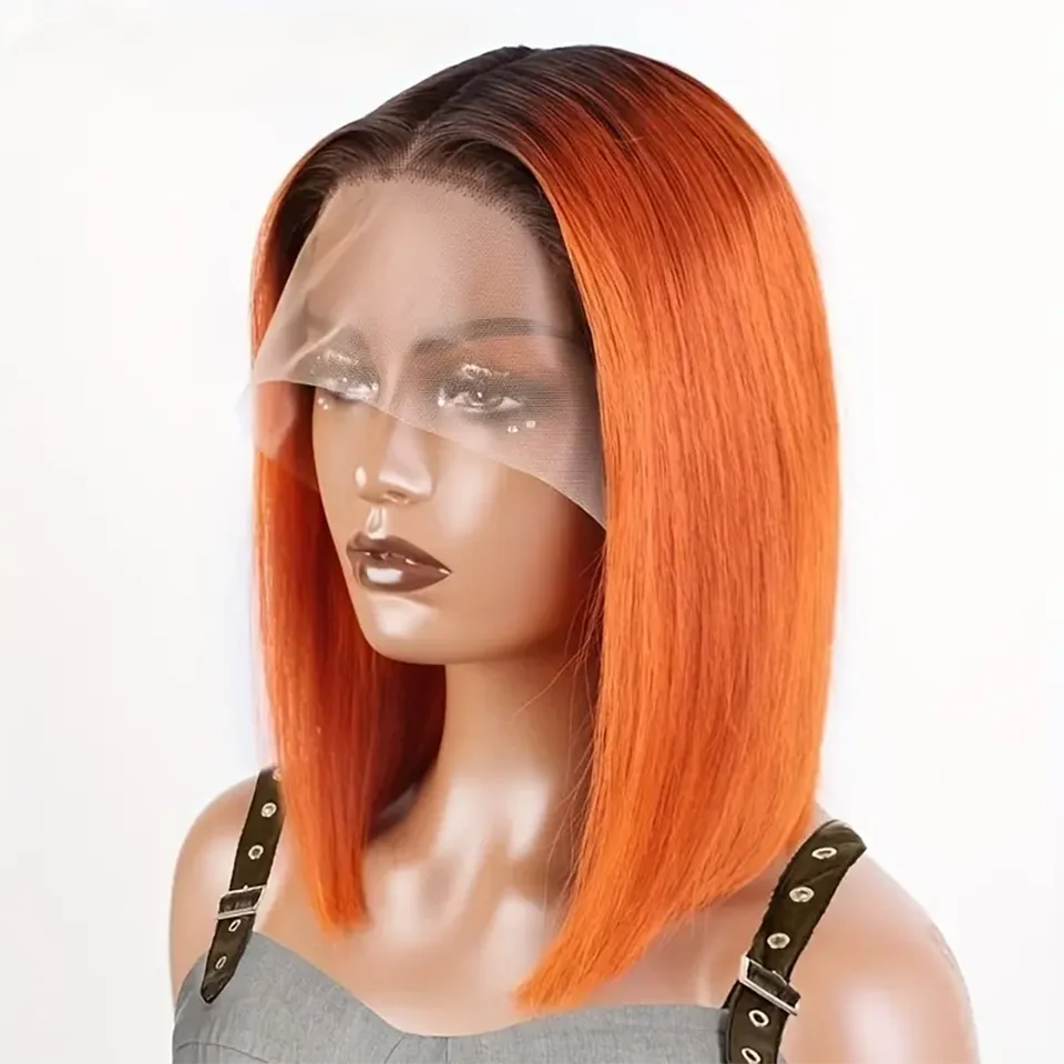 Brown Ginger Ombre Orange Bob Lace Frontal Wig 13x5x1 Lace Frontal Human Hair 180% Density Short Bob Human Hair Wig For Women