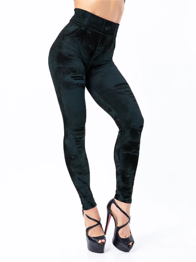 Frauen Imitation Jeans Stretch Leggings Mode Sexy Schlank Push-Up Dame Gym Leggings Kausalen Einfache Hohe Taille Streetwear Leggings