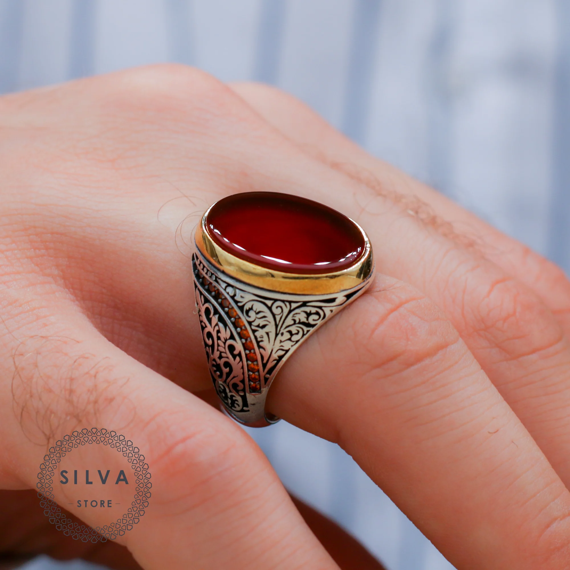 Agate Aqeeq 925 Silver Men's Ring. Man Jewellery Stamped With Silver Stamp 925 All Sizes Are Available