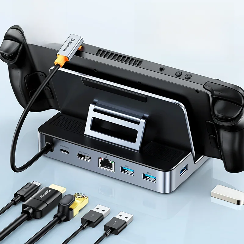 Baseus USB C Docking Station for Steam Deck Nintend Switch Type C to HDMI-compatible 4K@60Hz RJ45 PD 100W Type C USB 3.0 Hub