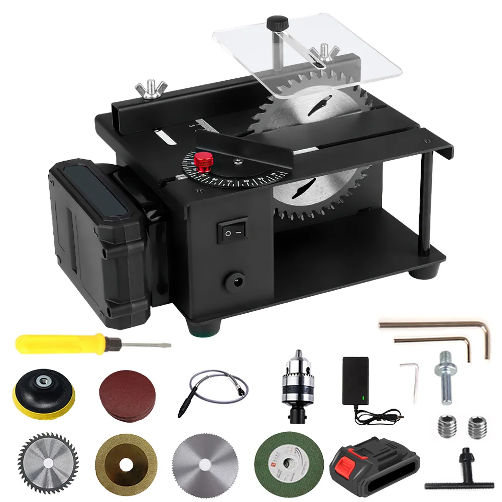 Mini-Tischkreissäge 23000 U/min Hochleistungs-Elektrotischkreissäge Kleine Schneidemaschine 0-90 Grad Schnittwinkel DIY Modell Holzbearbeitungs-Tischkreissäge