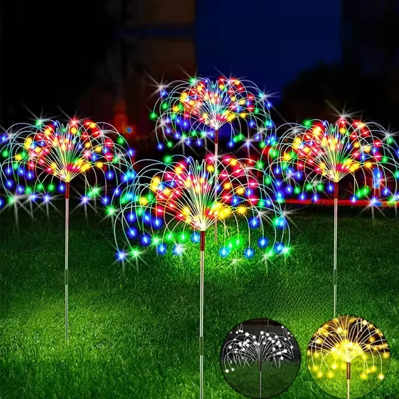 1/2/4PCS Solar Firework Light Waterproof Outdoor 8 Lighting Modes 90-200LED Fairy String Light Christmas 3 Colors Garden