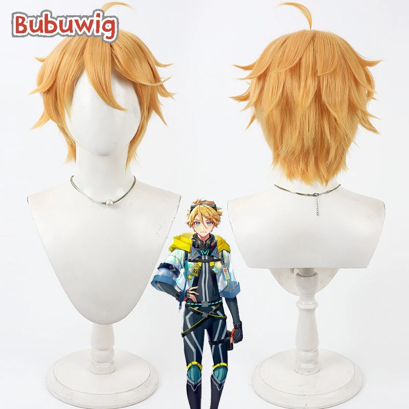

Bubuwig Synthetic Hair Yu Q.Wilson Cosplay Wigs Virtual YouTuber Yu Q.Wilson 30cm Short Orange Blonde Men Wig Heat Resistant