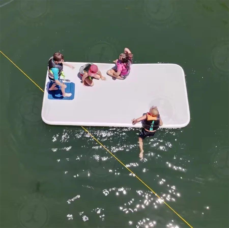 Diapositiva de pontón DWF, tobogán inflable para barco y estera de juego de agua, plataforma flotante funcional dos en uno, ISLANDA deslizante para piscina de lago