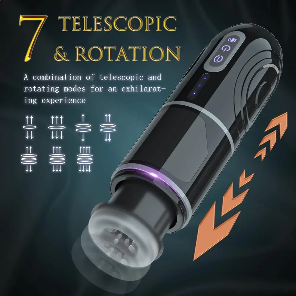 Automatic Male Masturbators,Hands-Free Male Masturbator Cup Electric Pocket Pussy with 7 Telescopic Rotating Modes Adult Sex Toy