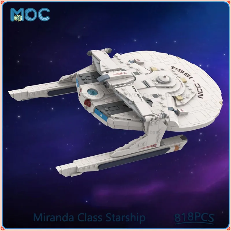 

1:750 Scale Miranda Class Starship Model MOC Building Blocks DIY Assemble Bricks Collection Space Display Xmas Toys Gifts 818PCS