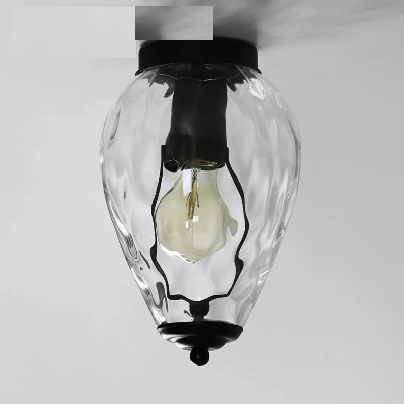 

American Creative Black Iron Body Ceiling Lamp Transparent Glass E27 Bulb Bedroom Corridors Decor LED Lighting Fixture