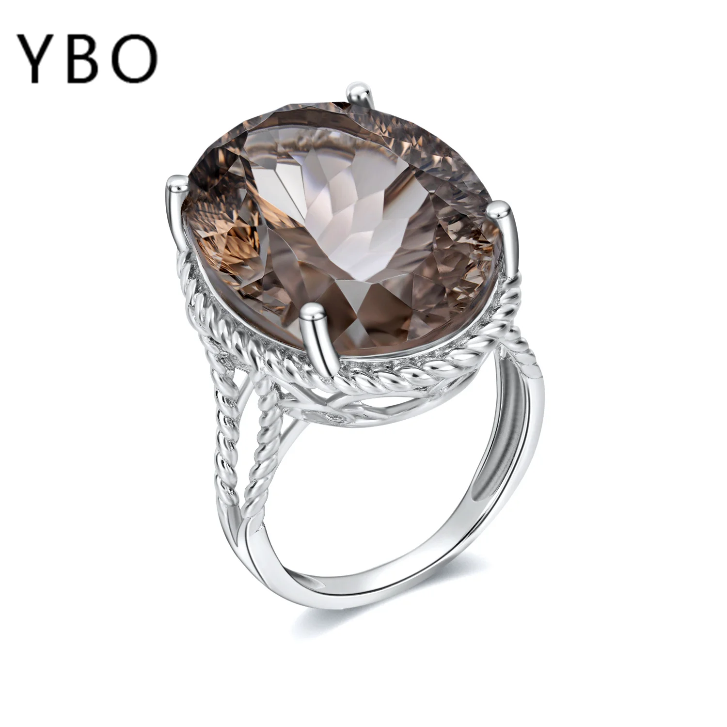 

YBO 100% 925 Sterling Silver Natural 23Ct Smoky Quartz Rings Fine Jewelry Luxury Gemstone Wedding Engagement Party Dating Jewels