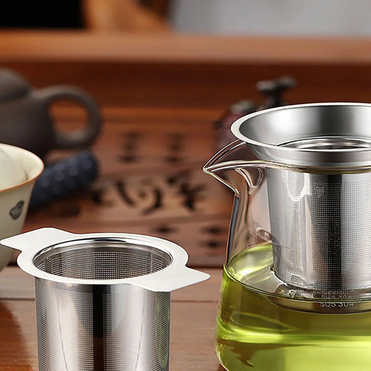 1 قطعة مقابض مزدوجة الفولاذ المقاوم للصدأ الشاي Infuser مع غطاء غرامة شبكة القهوة تصفية إبريق الشاي كوب معلق فضفاض ورقة مصفاة شاي المطبخ #5