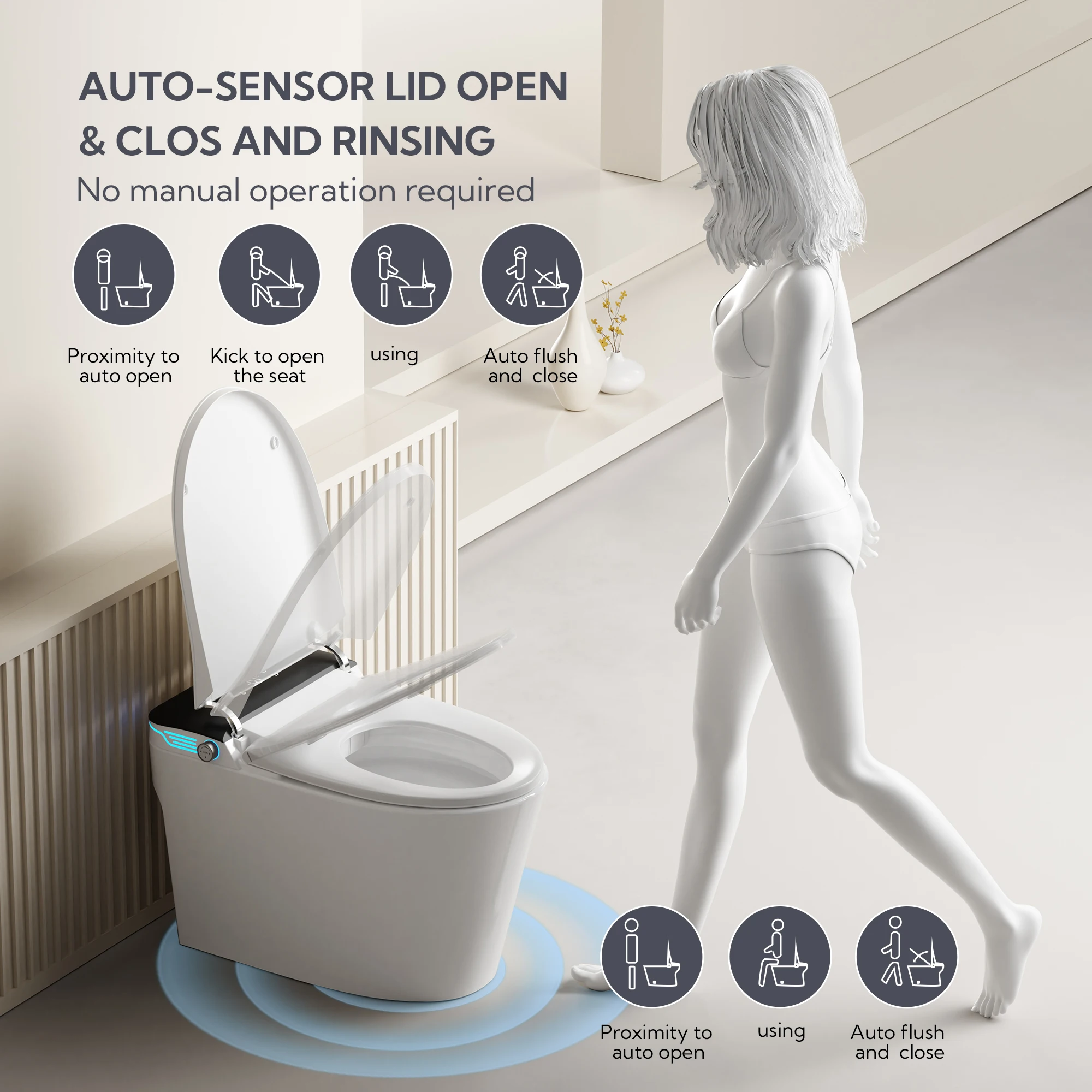 

Smart Toilet with AUTO Open/Close Lid,with Built In Bidet, One Piece Heated Bidet Toilet Seat with AUTO Flush, Tankless Toilet