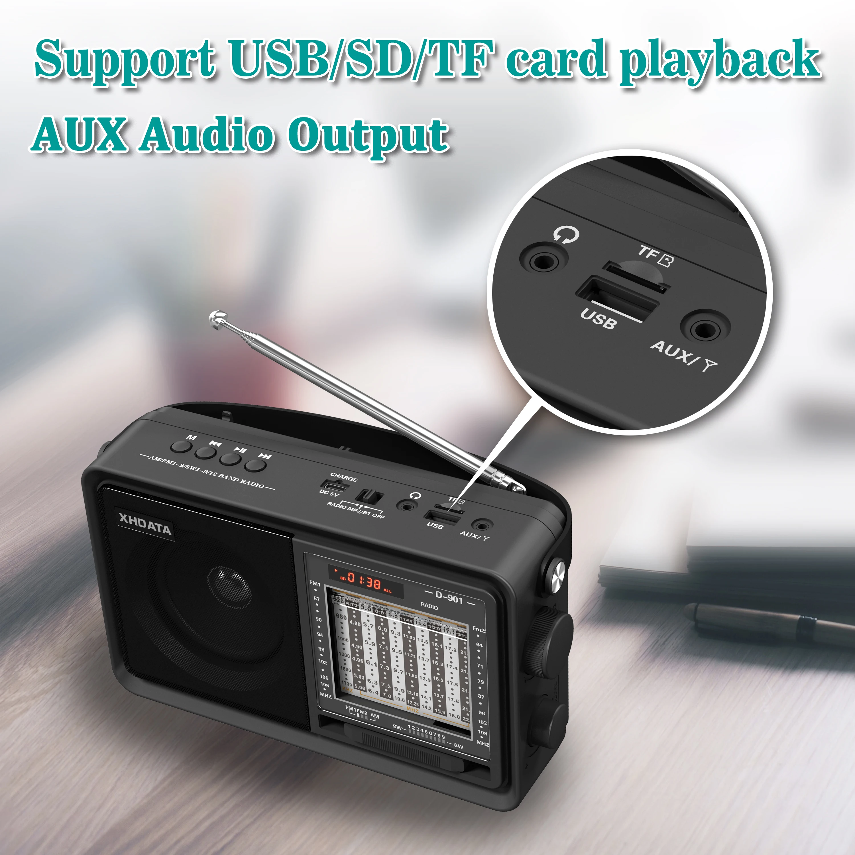 Портативный радиоприемник XHDATA D-901 AM, FM-радио DSP, компактный радиоприемник SW, MP3-плеер, Bluetooth-совместимый музыкальный плеер для пожилых людей