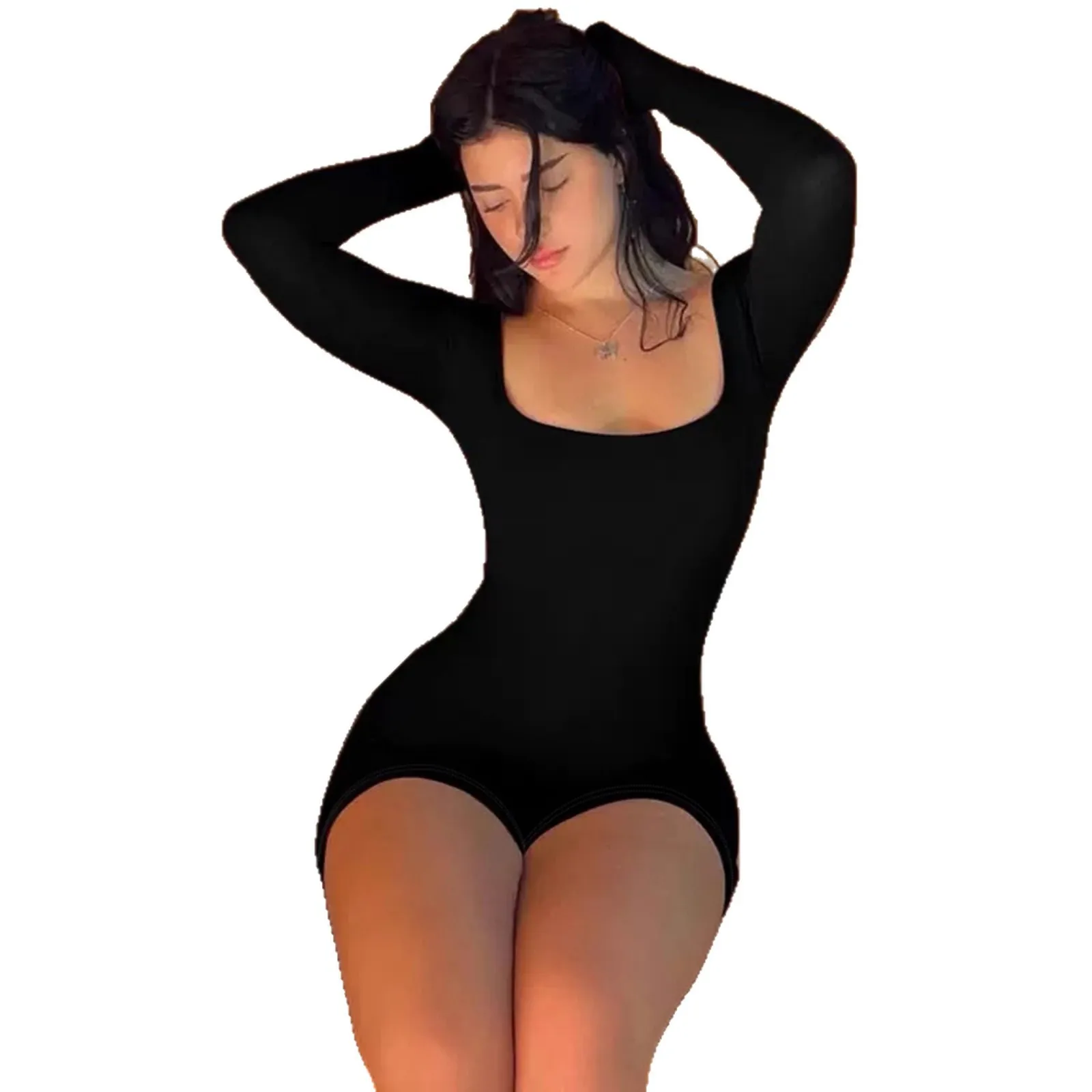 Patchwork Fitted Romper Mid Length Commuter Chic with Regular Sleeve Midi Length Elegant Jumpsuits and Rompers for Women