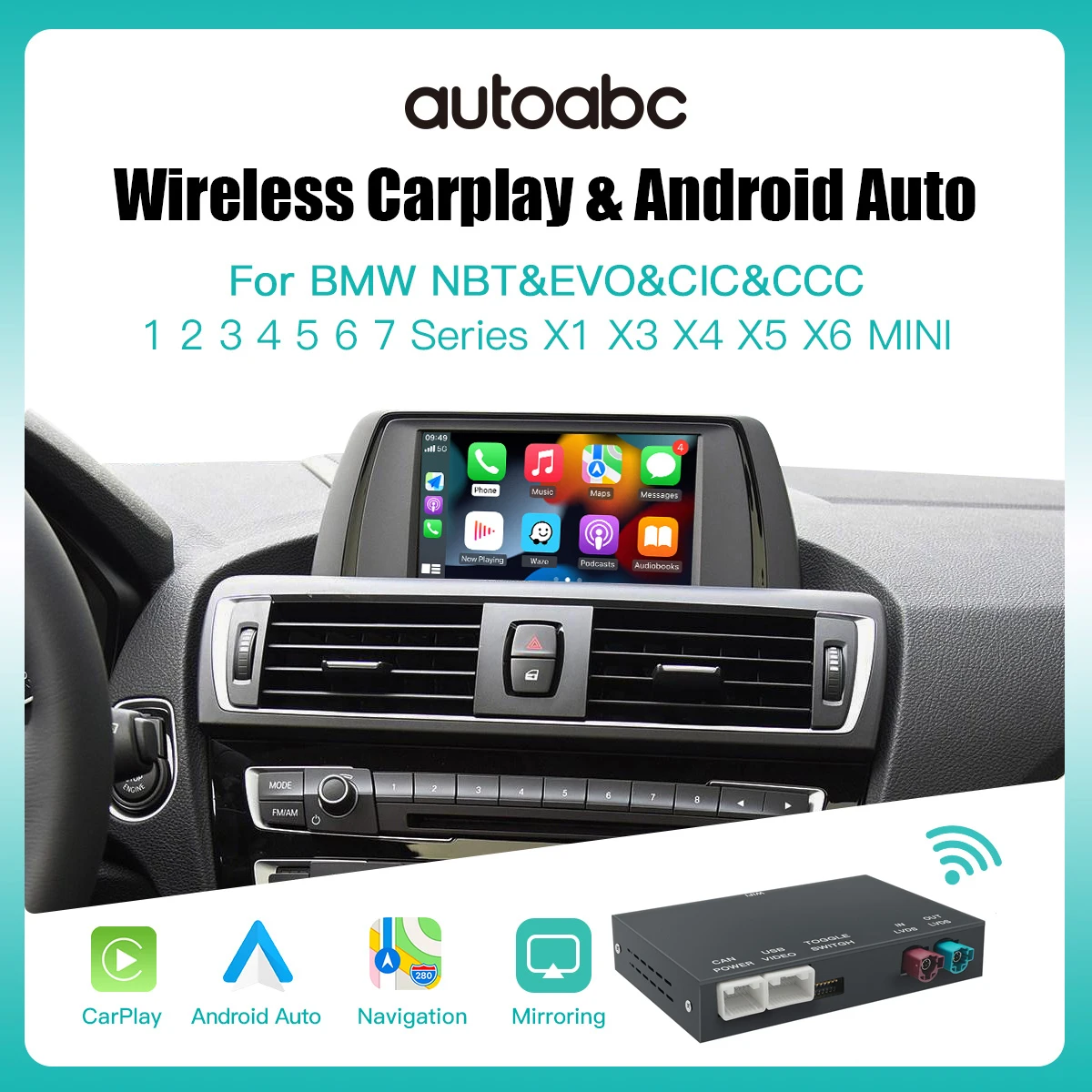 

Wireless CarPlay For BMW NBT/CIC/EVO/CCC 1 2 3 4 5 7 Series E70 F10 X1 X3 F25 F26 F48 MINI X4 X5 X6 F56 F15 Android Auto Decoder