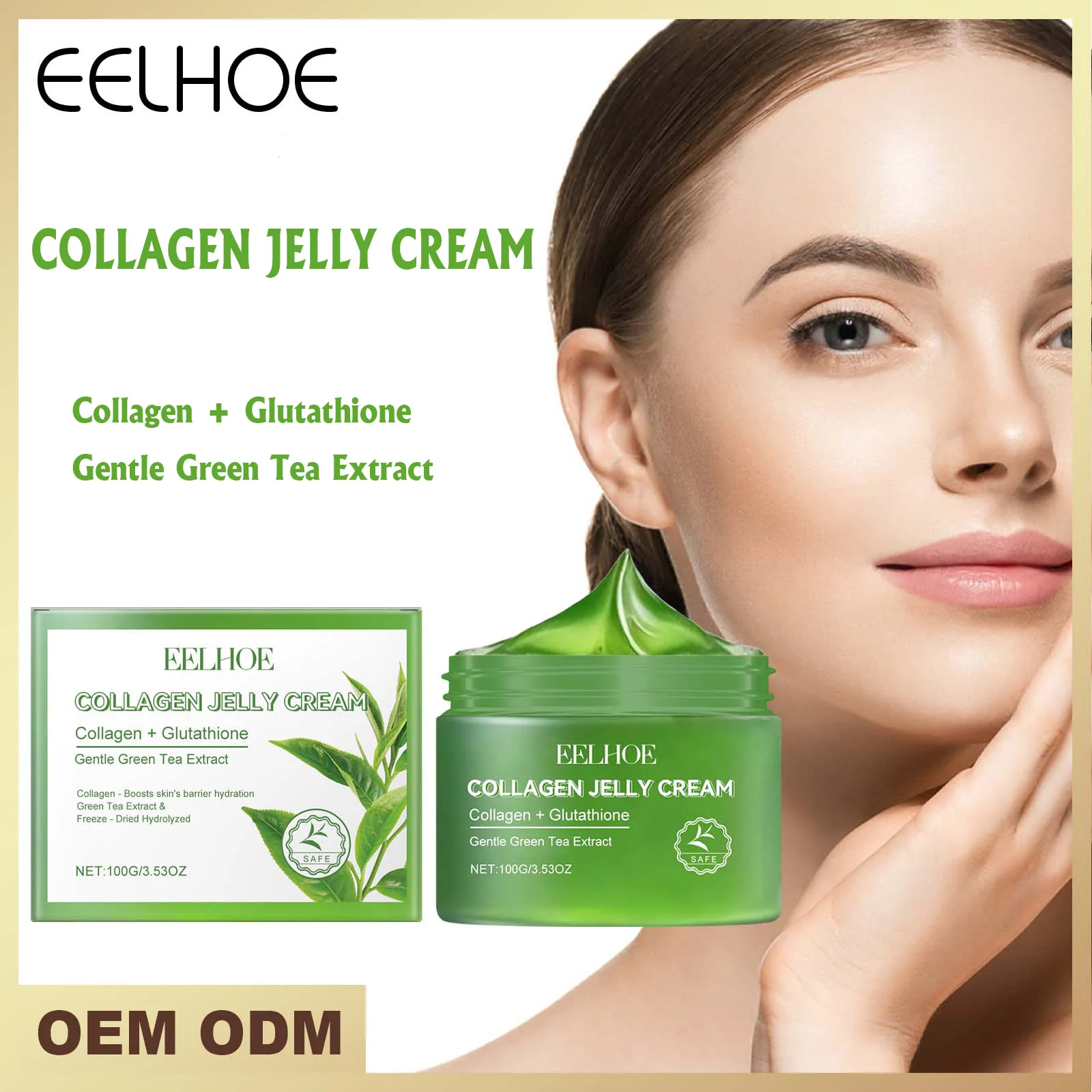 

EELHOE Green Tea Collagen Jelly Cream Gentle Moisturizing Facial Soothing Dry Skin Enhance Skin Elasticity Deeply Hydrate Cream