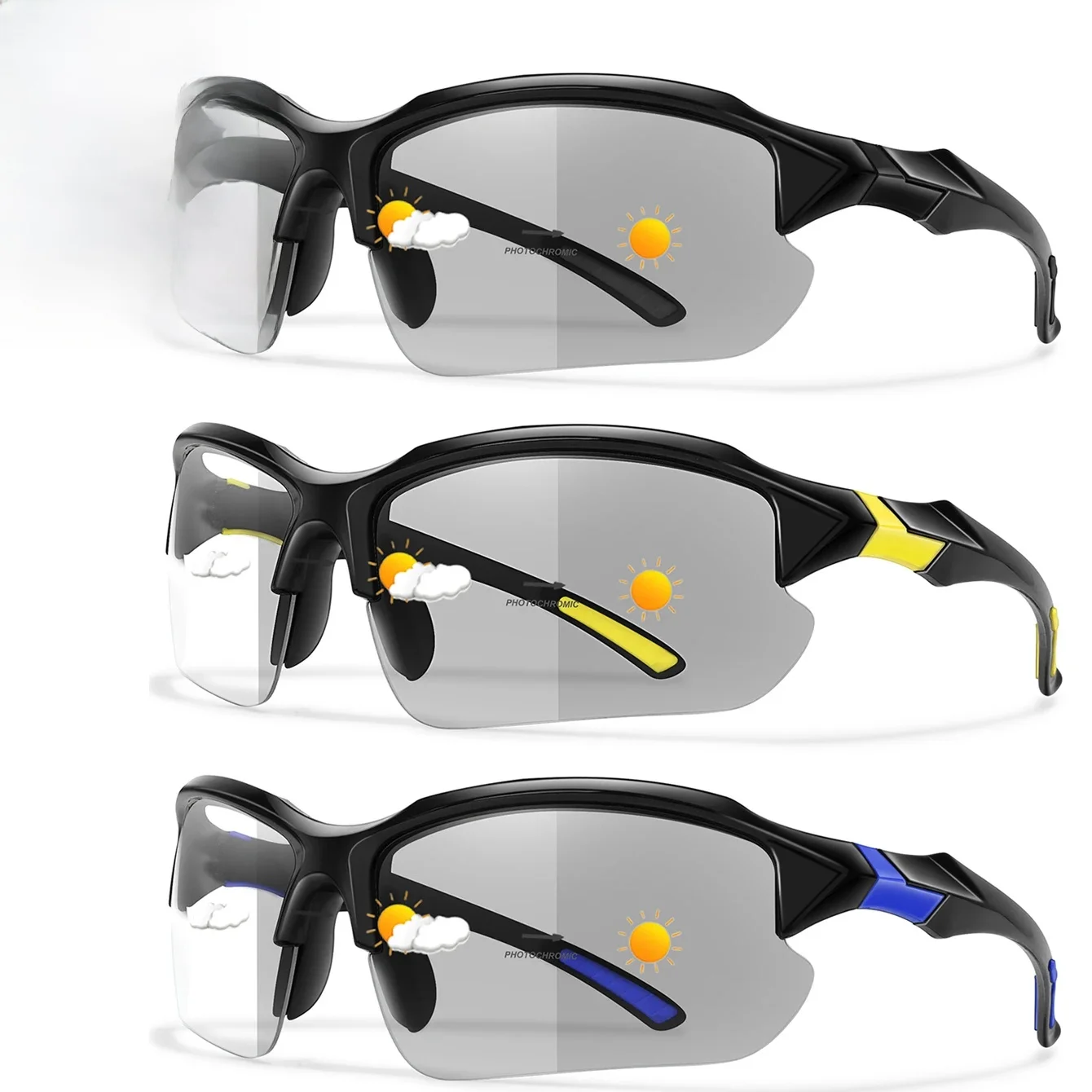 AliExpress TAMWY 3 Pairs Photochromic Sunglasses For Men And Women Outdoor Sports Daily Hiking Cycling Golf Beach Rectangular Windproof Goggles