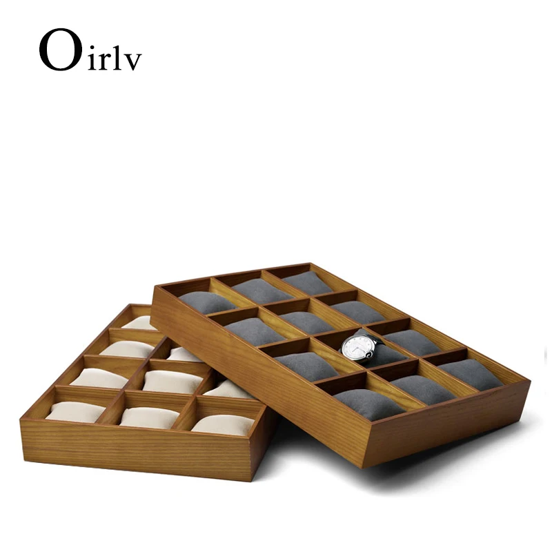 

Oirlv Retro Solid Wood 12 Grids Jewelry Display Tray Watch Bangle Organizer with Microfiber Jewelry Shops Props