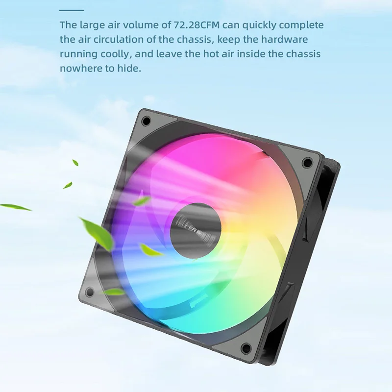 TEUCER FB-12025 12cm ARGB Computer Case Fan 4Pin Temperature Control Fan, 5V 3Pin Addressable RGB Sync Quiet Fan for PC Cooling