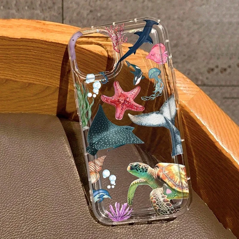 Coque de téléphone transparente imprimée animaux marins d'été, étui pour iPhone 17 11 12 13 14 15 16 Pro Max XS X XR 7 8 Plus 16e 17Air