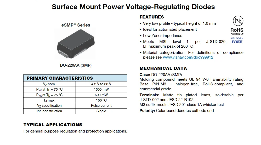 (50Pcs) PTV9.1B-M3/84A DO-220AA SMP ต่ำ Zener ไดโอดความต้านทาน1.5วัตต์9.1โวลต์