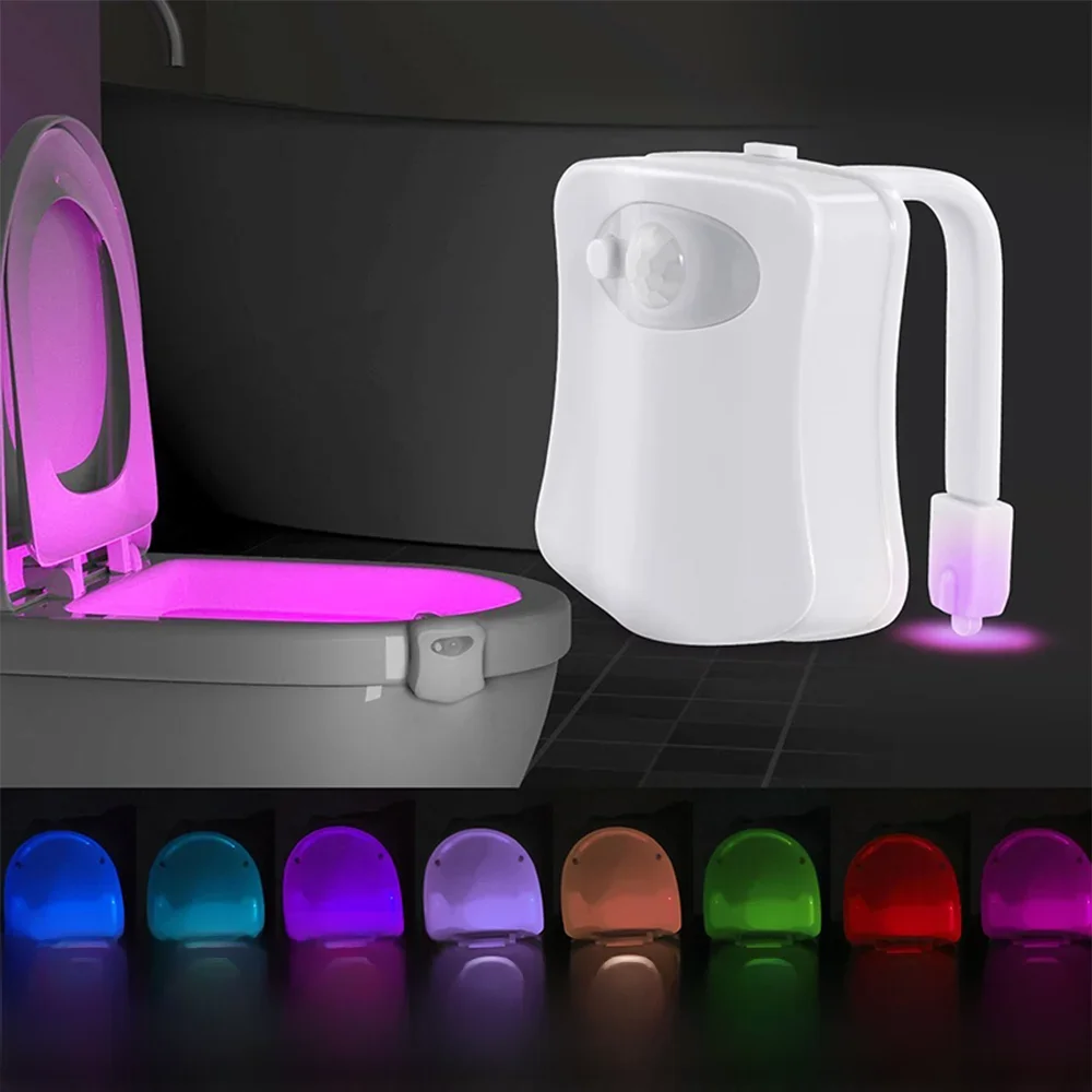 Sensor de movimento luz sem fio led night light rgb 8 cores lâmpada banheiro atmosfera luz colorido