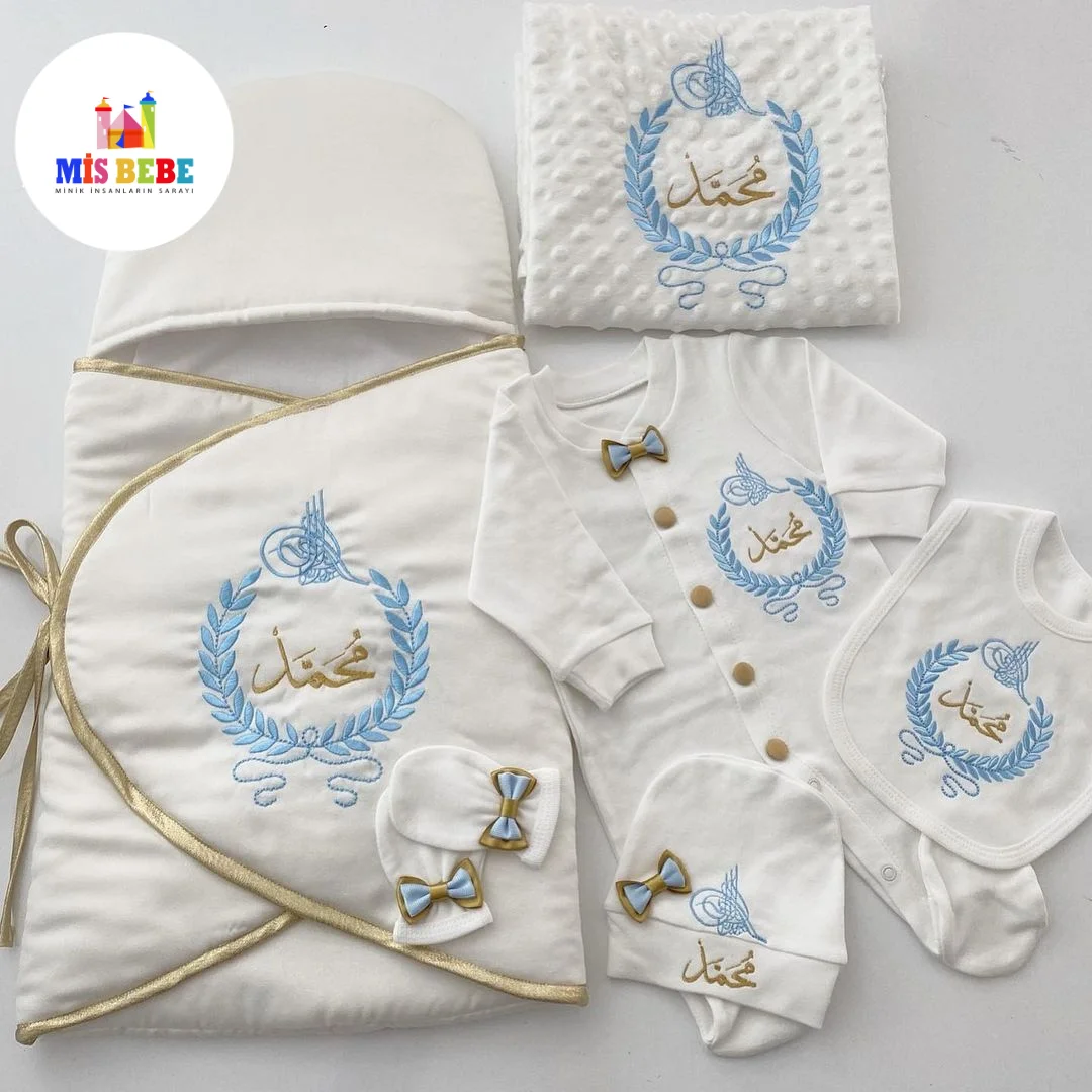 Luxurious Newborn Baby Boy Outfit Set - Personalized with Name, Embroidery, and Bow Details